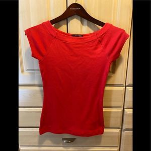 LRL  Red Short Sleeve Scoop Neck Cap Sleeve Top